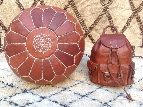 Crazy Sale, Leather Pouf & Handmade Leather Backpack 
