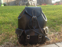 Load image into Gallery viewer, Small Black Leather Backpack with Hand Stitching

