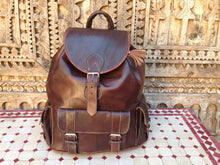 Load image into Gallery viewer, Large Brown Backpack with Soft Brown Lining
