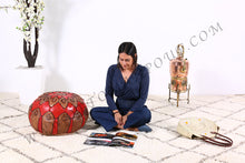 Load image into Gallery viewer, Brown &amp; red Leather Ottoman Pouf
