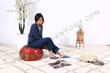 Load image into Gallery viewer, Brown &amp; red Leather Ottoman Pouf
