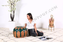 Load image into Gallery viewer, Brown &amp; Green Leather Pouf
