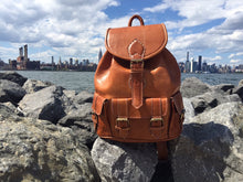 Load image into Gallery viewer, New York small camera Rustic Backpack - handmade natural Leather
