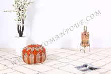 Load image into Gallery viewer, Natural Tan &amp; Orange Leather Pouf
