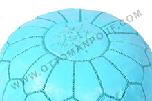 Load image into Gallery viewer, Turquoise Genuine Leather Hand Stitched Ottoman Pouf
