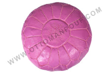 Load image into Gallery viewer, Pale Pink or Peach Pink Moroccan Leather Round Pouf
