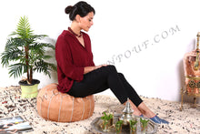Load image into Gallery viewer, Leather Ottoman Tan Pouf
