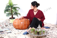 Load image into Gallery viewer, Caramel Tan Ottoman Pouf
