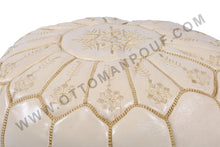 Load image into Gallery viewer, Charm &amp; Perfection Cream Pasted Leather Handmade Stitched Pouf
