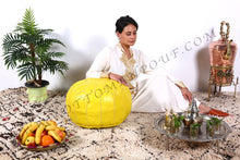 Load image into Gallery viewer, Happy Yellow Ottoman Pouf

