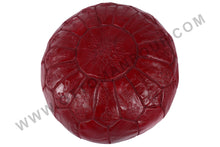 Load image into Gallery viewer, Burgundy Lovely Warm Red Leather Pouf

