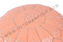 Load image into Gallery viewer, Peach Pasted Leather Handmade Stitched Pouf
