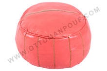 Load image into Gallery viewer, Peach Pink Moroccan Leather Round Pouf
