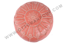 Load image into Gallery viewer, Hot Peach Moroccan Leather Round Pouf

