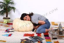 Load image into Gallery viewer, Charm &amp; Perfection Cream Pasted Leather Handmade Stitched Pouf
