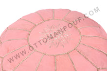 Load image into Gallery viewer, Peach Pink Moroccan Leather Round Pouf
