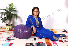 Load image into Gallery viewer, Handmade Leather Ottoman Purple Pouf
