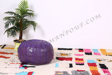 Load image into Gallery viewer, Handmade Leather Ottoman Purple Pouf
