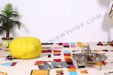 Load image into Gallery viewer, Hand Stitched Leather Mustard Yellow Ottoman Pouf
