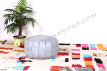 Load image into Gallery viewer, Handmade Leather Gray Ottoman Stitched Pouf
