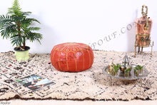 Load image into Gallery viewer, Leather Ottoman Orange Pouf
