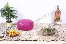 Load image into Gallery viewer, Hot Pink or Peach Pink Moroccan Leather Round Pouf
