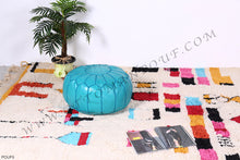 Load image into Gallery viewer, Turquoise Genuine Leather Hand Stitched Ottoman Pouf
