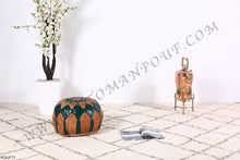 Load image into Gallery viewer, Brown &amp; Green Leather Pouf
