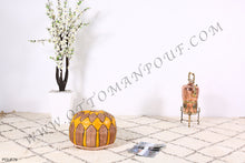 Load image into Gallery viewer, Natural Tan &amp; yellow Leather Pouf
