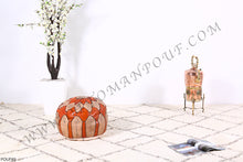 Load image into Gallery viewer, Natural Tan &amp; Orange Leather Pouf
