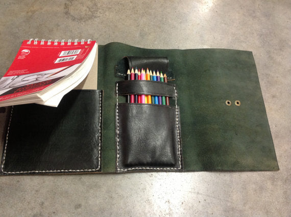 Christmas SALE Refillable Leather Journals Leather Wrap for Sketchbook and Colored Pencils