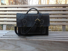 Load image into Gallery viewer, Soft Handle and Cross Body Black Leather Briefcase
