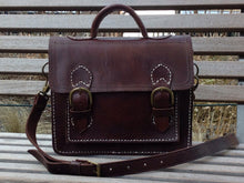 Load image into Gallery viewer, Manhattan Mini Briefcase in Chocolate Leather , Ipad Mini Leather Purse
