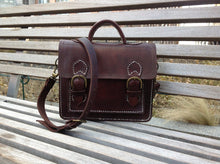Load image into Gallery viewer, Manhattan Mini Briefcase in Chocolate Leather , Ipad Mini Leather Purse
