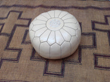 Load image into Gallery viewer, White Leather Handmade Ottoman Ltitched pouf
