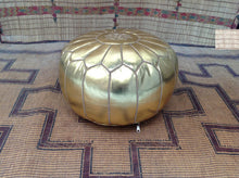 Load image into Gallery viewer, Wedding gift - GOLD Leather Pouf - Rich your house with handmade leather GOLD pouf
