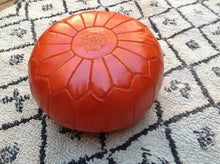 Load image into Gallery viewer, Halloween ORANGE Leather Pouf - Its  one of the healing colors - On Sale -
