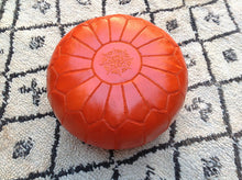 Load image into Gallery viewer, Halloween ORANGE Leather Pouf - Its  one of the healing colors - On Sale -
