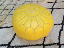 Load image into Gallery viewer, Organic Dyed on this Amazing Yellow Leather Ottoman Pouf from New York
