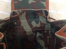 Load image into Gallery viewer, Camouflage Lining in this Great Large Handmade Travel Leather Backpack from New York
