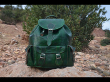 Load image into Gallery viewer, Large Organic Vibration Olive Green Handmade Travel - Hiking Leather Backpack from New York
