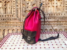 Load image into Gallery viewer, Large Leather Backpack in Hot Pink and Black Parts 16.5 inch H / 15 in L / 7.4 D
