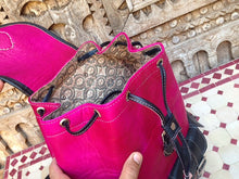 Load image into Gallery viewer, Medium Leather Backpack in Fushia and Black parts
