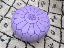 Load image into Gallery viewer, Purple Hand Stitched Leather Ottoman Pouf

