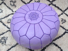 Load image into Gallery viewer, Purple Hand Stitched Leather Ottoman Pouf
