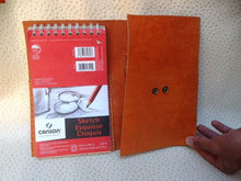 Load image into Gallery viewer, Orange Hermes Leather Wrap for Sketchbook and Colored Pencils -sale
