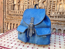 Load image into Gallery viewer, Navy Blue Handmade Leather Backpack
