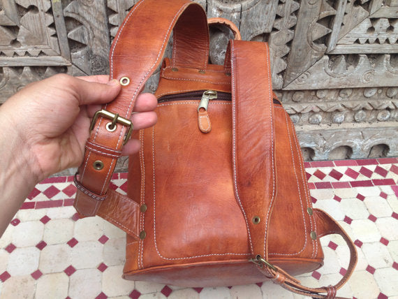 Leather Backpack with Front zipper pocket 14