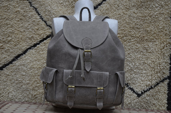 Amazing Large Rustic Gray handmade Travel Leather Backpack ON SALE