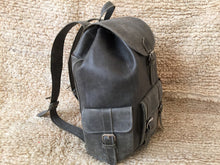 Load image into Gallery viewer, Vintage Light Gray Color on this Amazing Leather Travel Backpack 17&quot; Tall
